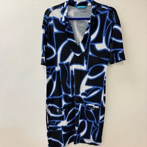 Tori Richard Black and Blue Abstract Dress or Swim Cover-Up. Size Medium